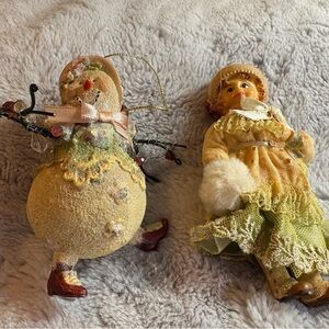 Vintage Snowman and Girl Ornament Set